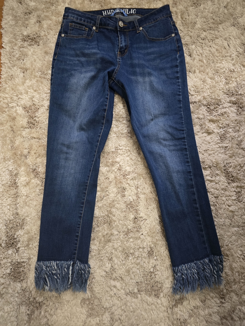 Hydraulic Jeans Dark Blue Cropped Fringe Hem Jeans